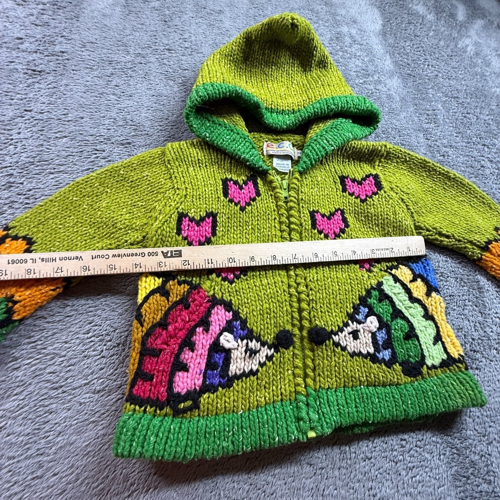 ECC Ecuador Kids 2 Wool Hoodie Zip Cardigan Animal Rainbow Hearts Chunky Knit - Picture 8 of 9